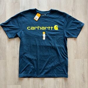 Carhartt Mens Loose Fit Heavyweight Short Sleeved Logo Medium Night Blue Heather